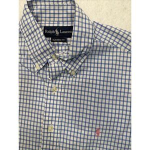 Ralph Lauren Classic Fit Mens Blue Gingham LS Button Down Shirt 15 32/33 Medium